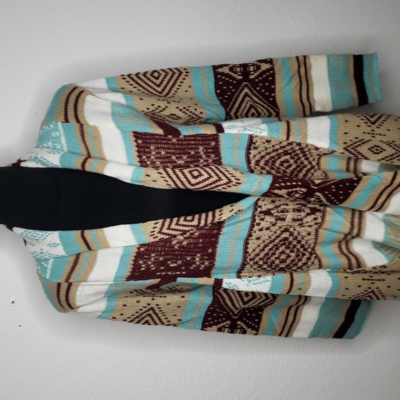 Love Women Cotton Blend Knit Southwestern Asymmetric Long Line Cardigan Size M/L - Picture 4 of 14